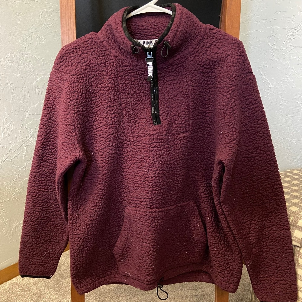 PINK Victoria’s Secret Burgundy Sherpa 1/2 Zip Sweatshirt
